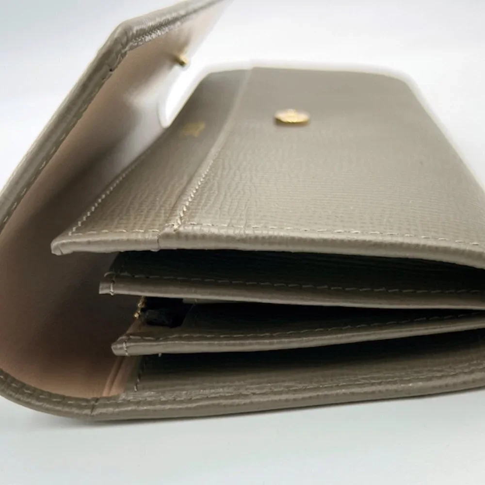 Bally Women's Gray Pebbled Miensa Leather long bifold flap wallet NWT. - Picture 10 of 14